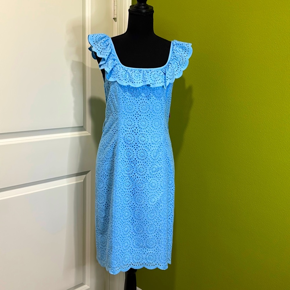 Lilly Pulitzer Ryann Eyelet Shift Dress Frenchie Blue Kaleidoscope NWT S… - Picture 1 of 14